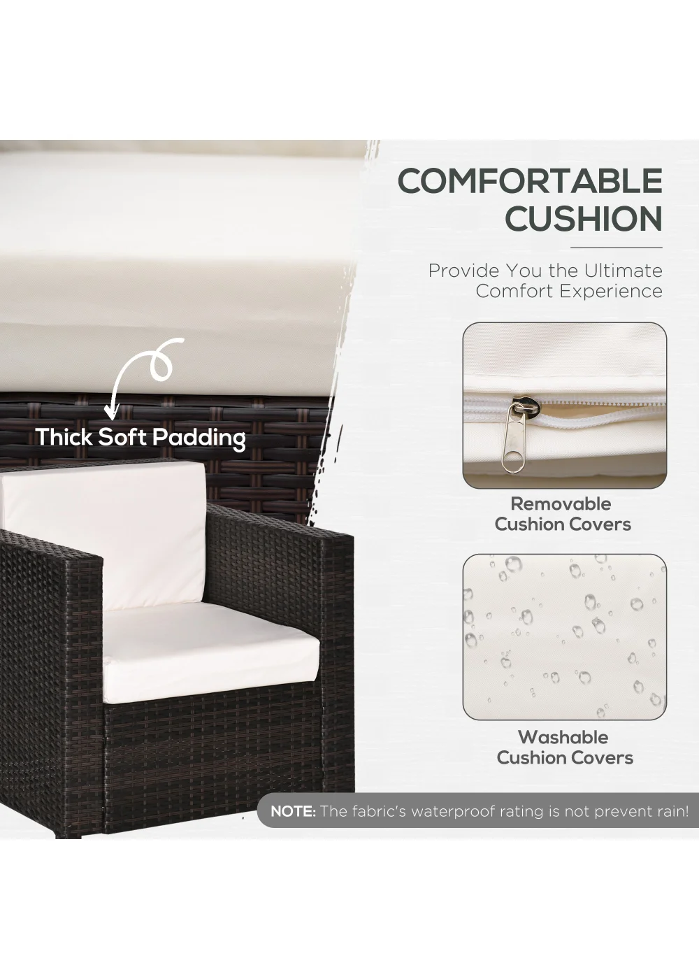 Outsunny 1 Seater Rattan Garden Chair (75cm x 70cm x 80cm) - One Size Image 5