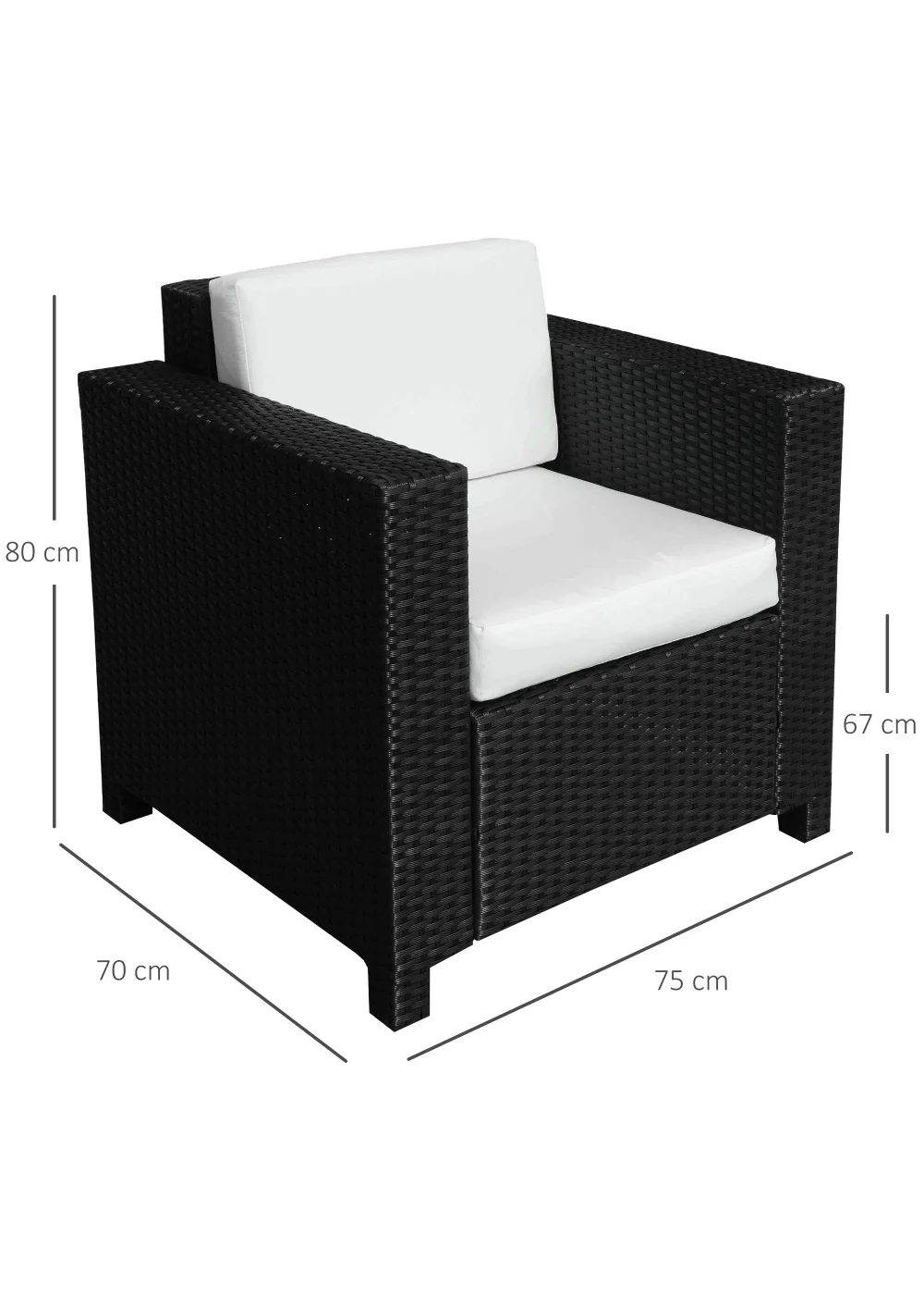 Outsunny 1 Seater Rattan Garden Chair (75cm x 70cm x 80cm) - No Size Image 3