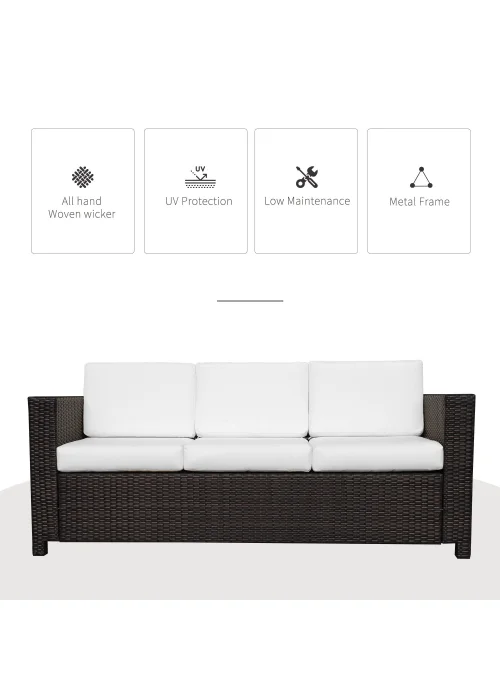 Outsunny Rattan Wicker 3 Seater Sofa with 10 cm Thick Padded Cushion - One Size Image 4