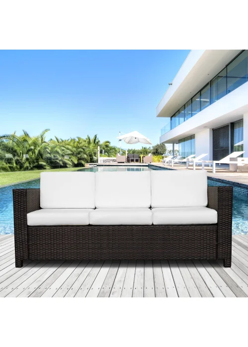 Outsunny Rattan Wicker 3 Seater Sofa with 10 cm Thick Padded Cushion - One Size Image 1