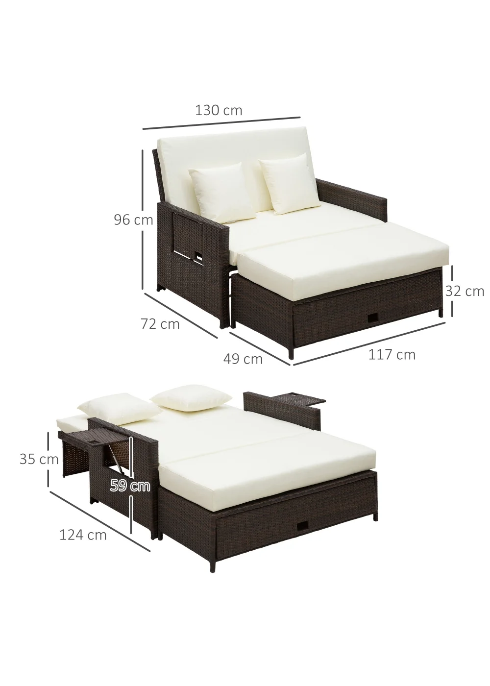 Outsunny 2 Piece Rattan Garden Furniture Set - One Size Image 3