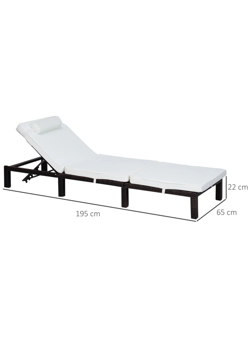 Outsunny Rattan Garden Sun Lounger Chair (195cm x 65cm x 22cm) - One Size Image 3