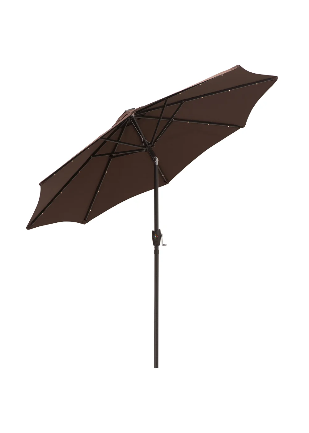 Outsunny Φ2.7m Garden 24 LED Light Parasol Solar Outdoor Tilt Sun Umbrella Patio Sun Shade-Brown - No Size Image 2