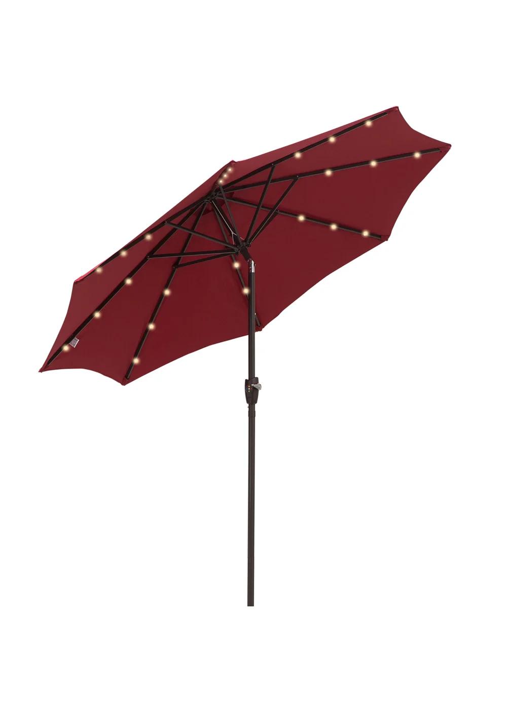 Outsunny Φ2.7m Garden 24 LED Light Parasol Solar Outdoor Tilt Sun Umbrella Patio Sun Shade-Red - No Size Image 2