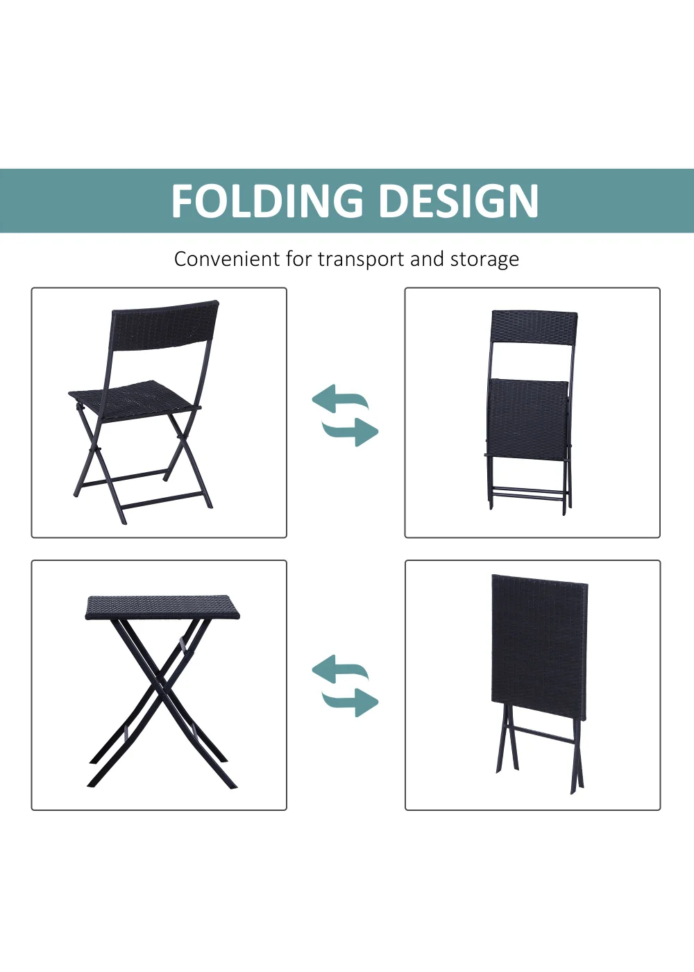 Outsunny 3 Pieces Outdoor PE Rattan Bistro Set - No Size Image 5