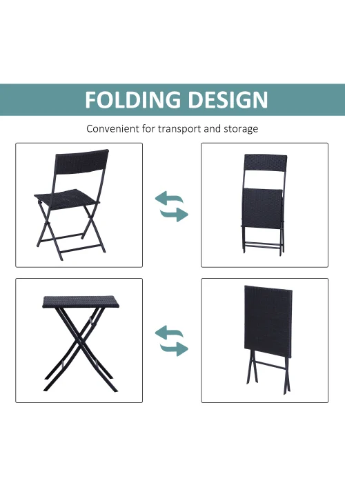 Outsunny 3 Pieces Outdoor PE Rattan Bistro Set - No Size Image 5