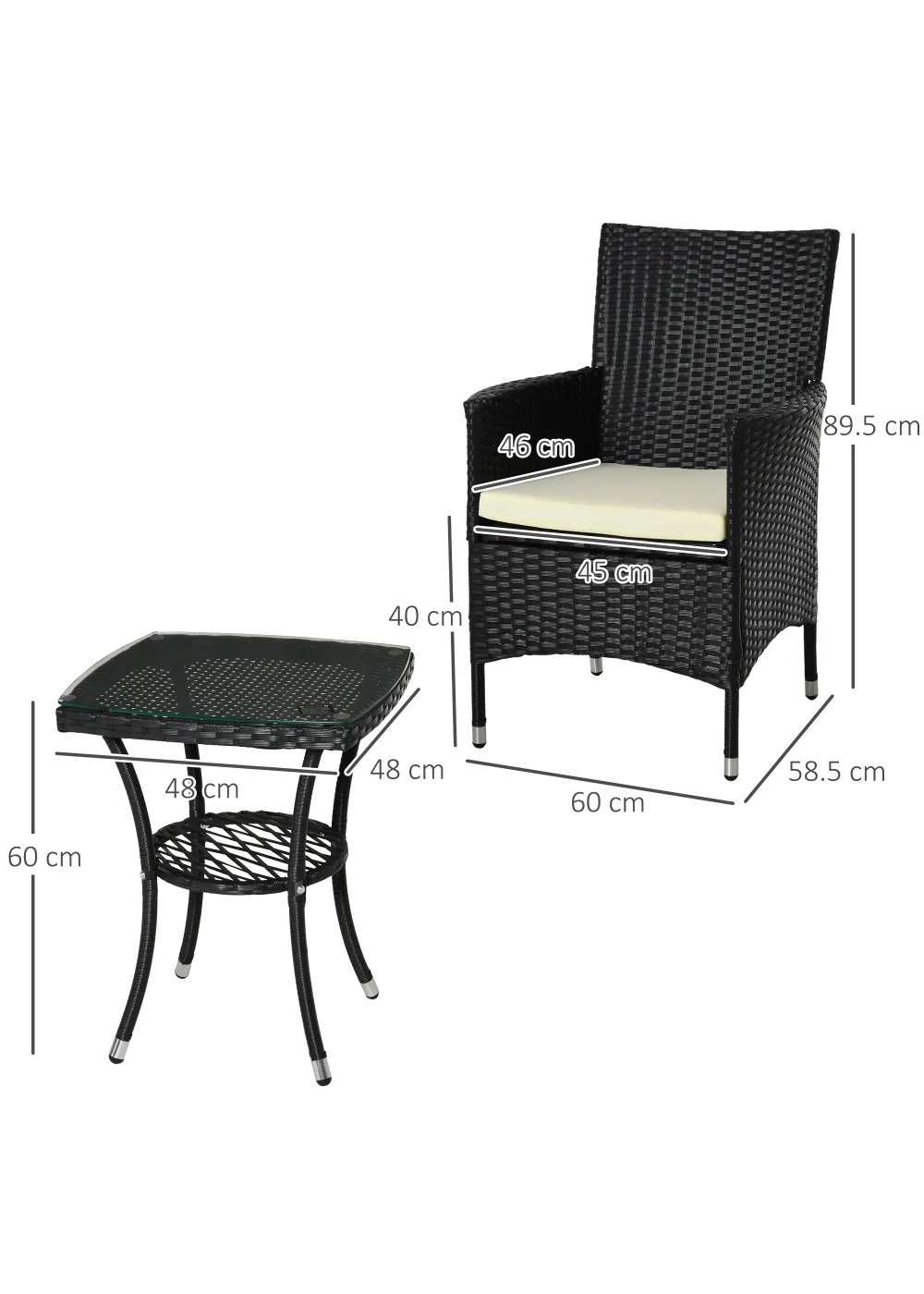 Outsunny 3 Piece Rattan Garden Bistro Furniture Set - One Size Image 3