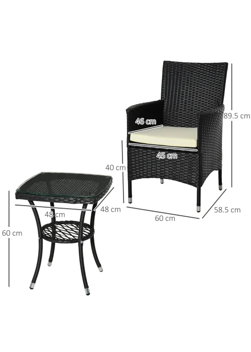 Outsunny 3 Piece Rattan Garden Bistro Furniture Set - One Size Image 3