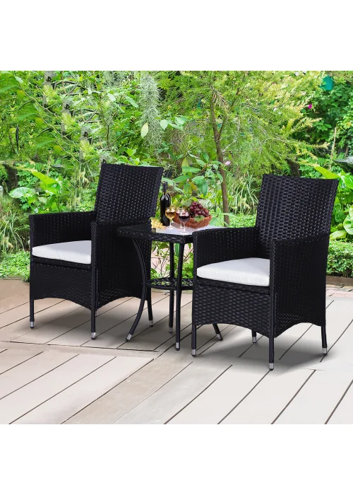 Outsunny 3 Piece Rattan Garden Bistro Furniture Set - One Size Image 1