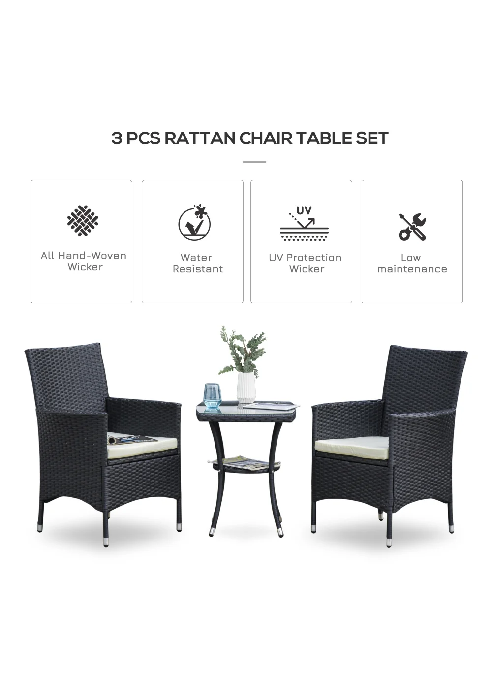 Outsunny 3 Piece Rattan Garden Bistro Furniture Set - One Size Image 4