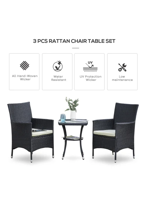 Outsunny 3 Piece Rattan Garden Bistro Furniture Set - One Size Image 4