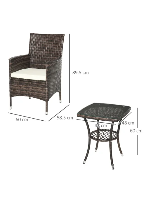 Outsunny Garden Rattan Furniture Bistro Set 3 PCs - No Size Image 3