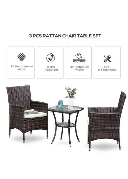 Outsunny Garden Rattan Furniture Bistro Set 3 PCs - No Size Image 4