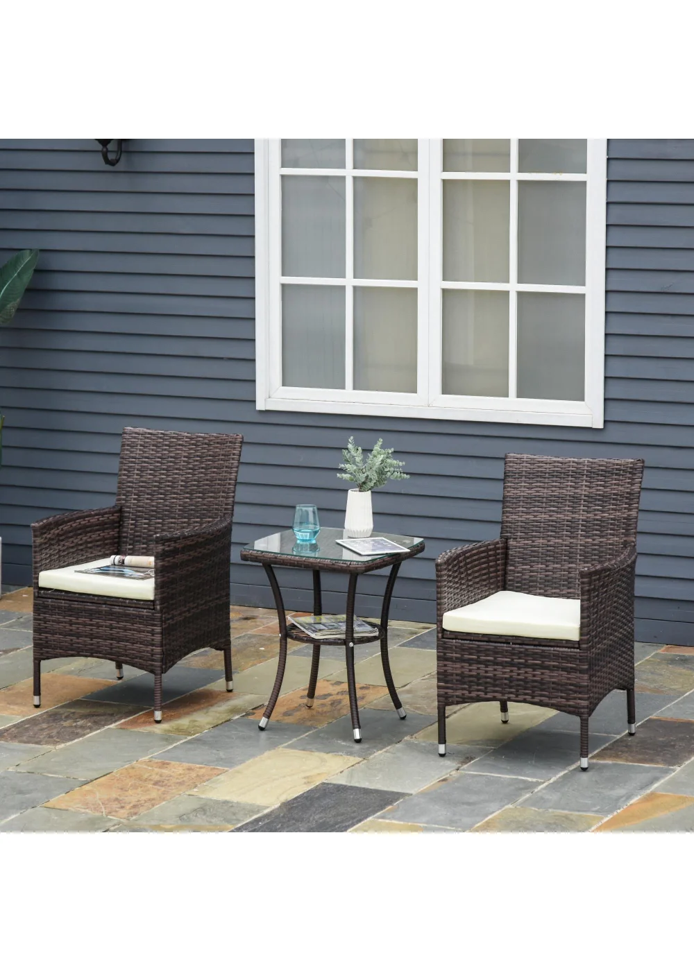 Outsunny Garden Rattan Furniture Bistro Set 3 PCs - No Size Image 1