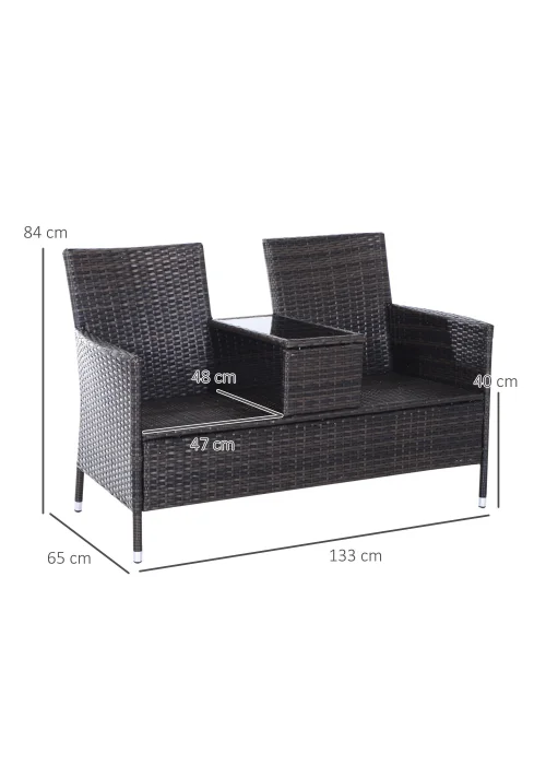 Outsunny Garden Rattan 2 Seater Companion Seat Wicker Love Seat Weave Partner Bench with Cushions - One Size Image 3