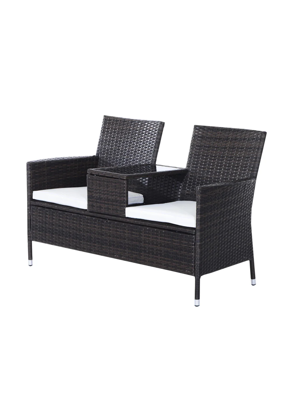Outsunny Garden Rattan 2 Seater Companion Seat Wicker Love Seat Weave Partner Bench with Cushions - One Size Image 2