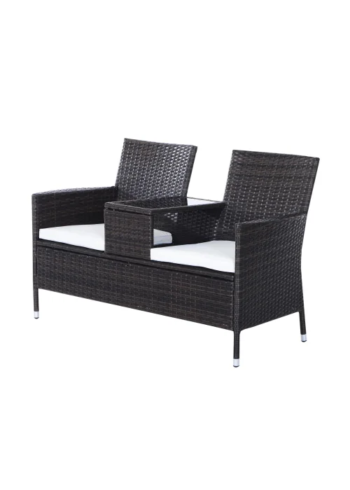 Outsunny Garden Rattan 2 Seater Companion Seat Wicker Love Seat Weave Partner Bench with Cushions - One Size Image 2