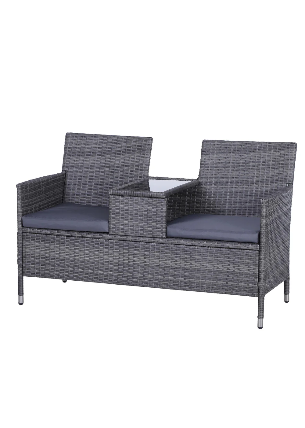 Outsunny Garden Rattan 2 Seater Companion Seat Wicker Love Seat Weave Partner Bench with Cushions - No Size Image 2