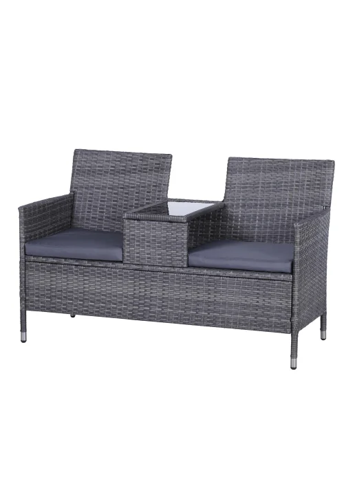 Outsunny Garden Rattan 2 Seater Companion Seat Wicker Love Seat Weave Partner Bench with Cushions - No Size Image 2