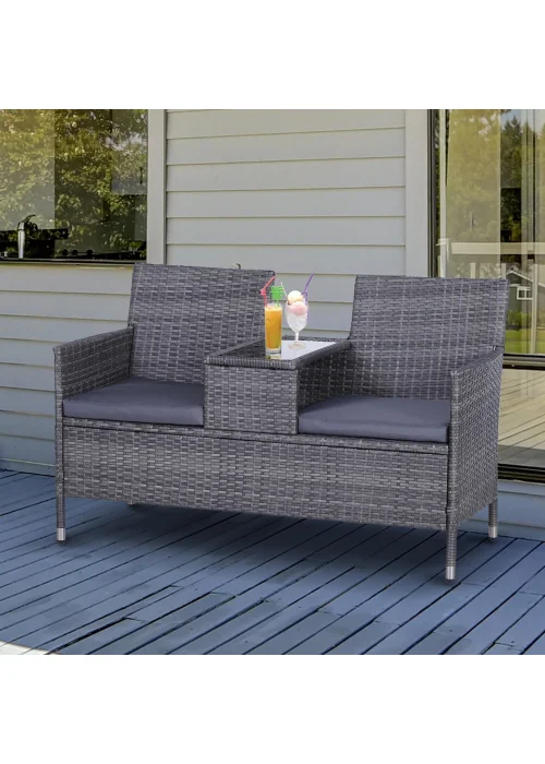 Outsunny Garden Rattan 2 Seater Companion Seat Wicker Love Seat Weave Partner Bench with Cushions - No Size Image 1