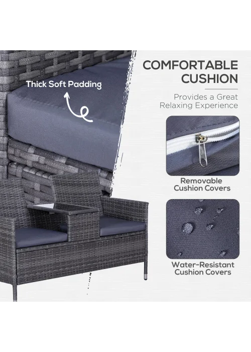 Outsunny Garden Rattan 2 Seater Companion Seat Wicker Love Seat Weave Partner Bench with Cushions - No Size Image 5