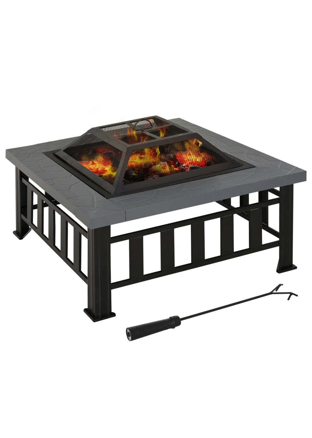 Outsunny Metal Firepit Outdoor Square Fire Pit - No Size Image 2