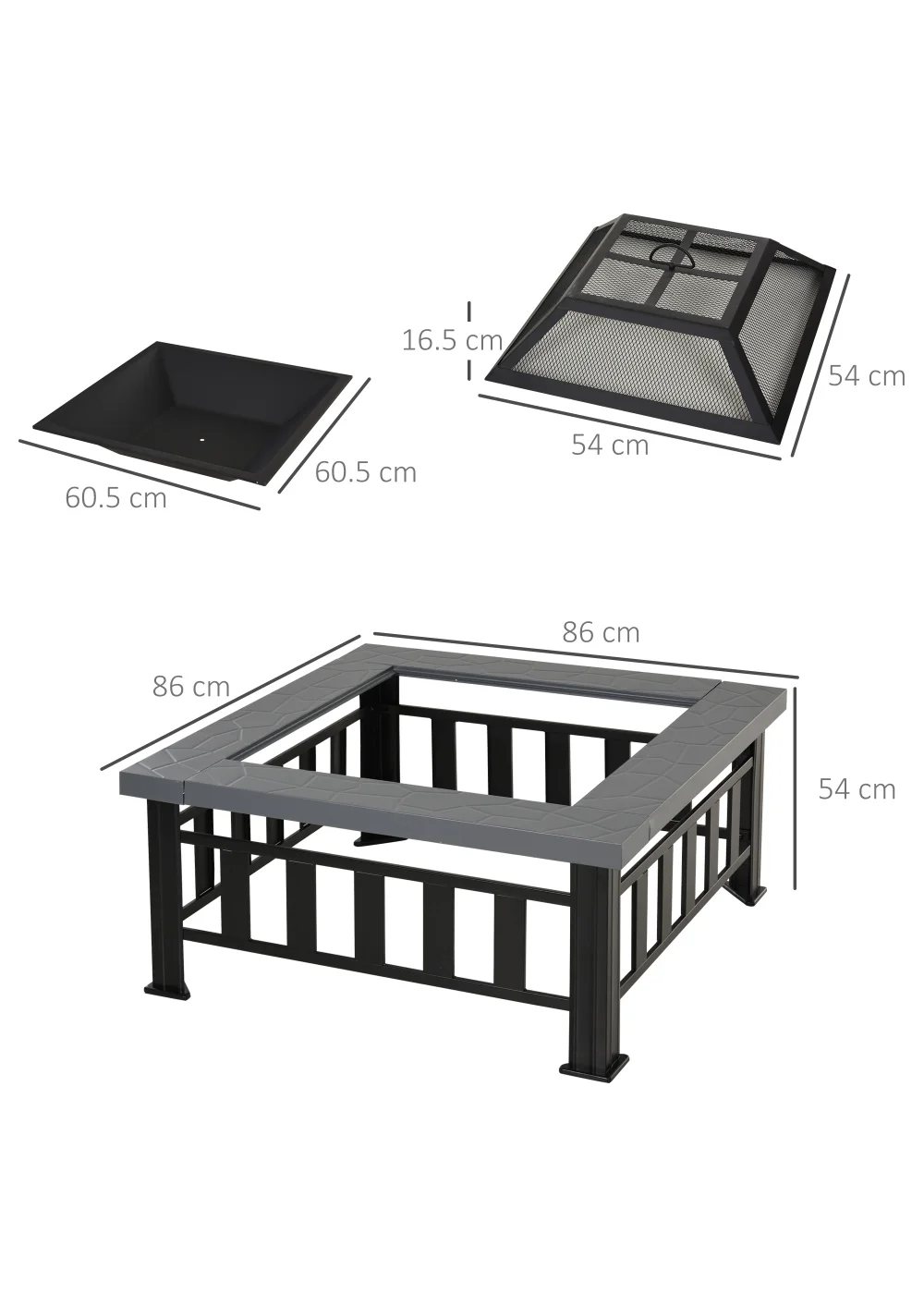 Outsunny Metal Firepit Outdoor Square Fire Pit - No Size Image 3