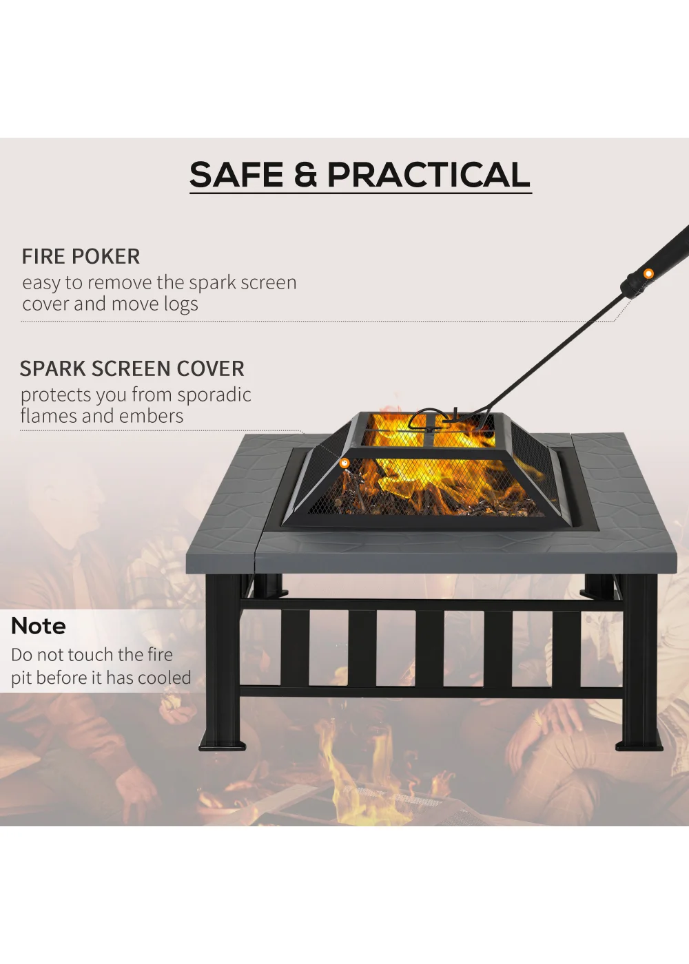 Outsunny Metal Firepit Outdoor Square Fire Pit - No Size Image 5