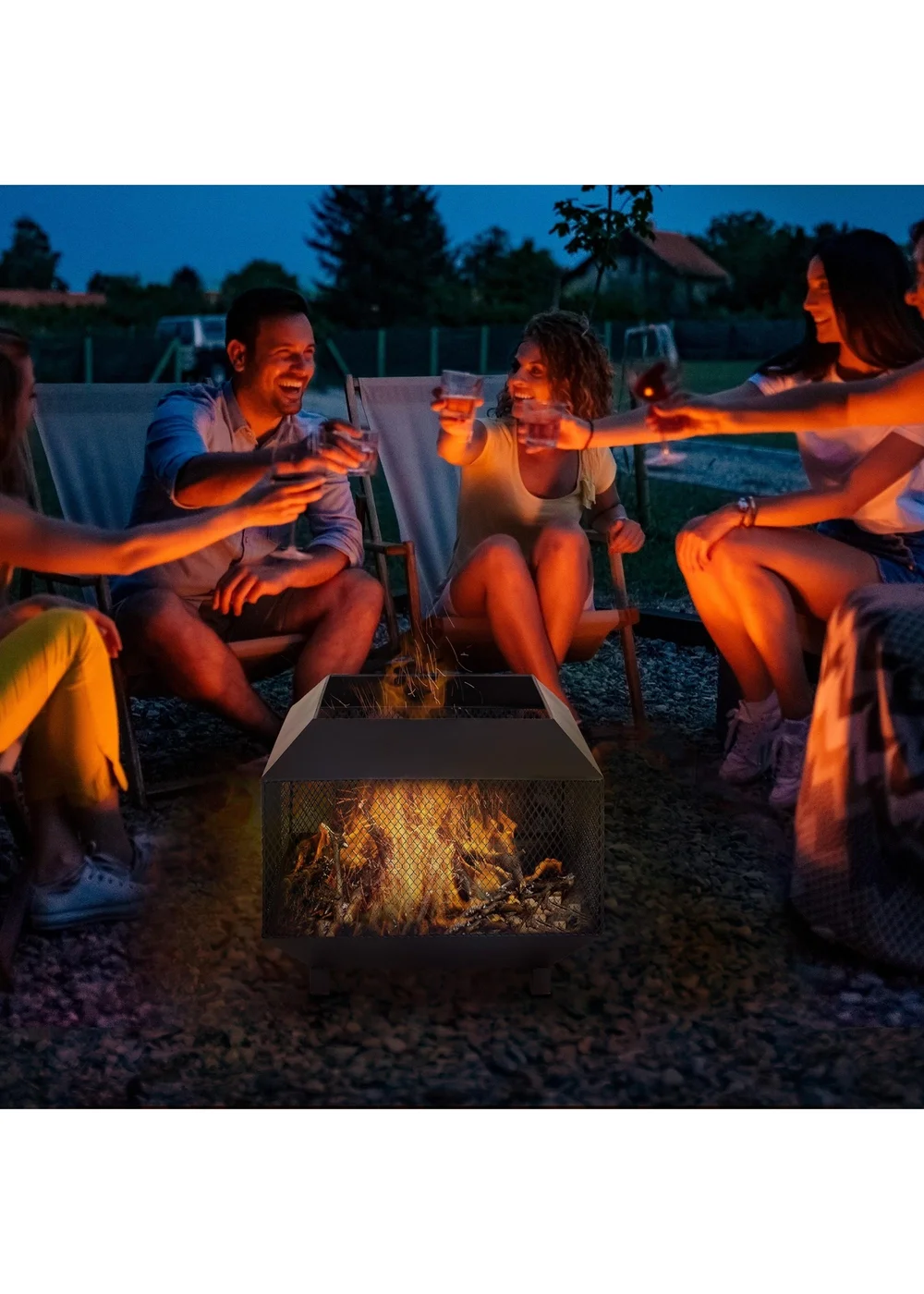 Outsunny Metal Firepit Patio Heater Brazier Garden Square Stove Log Wood Burner - One Size Image 1