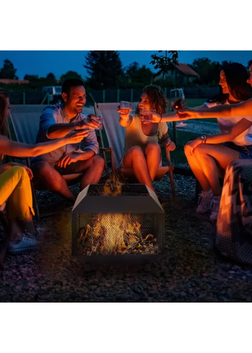 Outsunny Metal Firepit Patio Heater Brazier Garden Square Stove Log Wood Burner - One Size Image 1