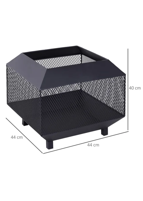 Outsunny Metal Firepit Patio Heater Brazier Garden Square Stove Log Wood Burner - One Size Image 3