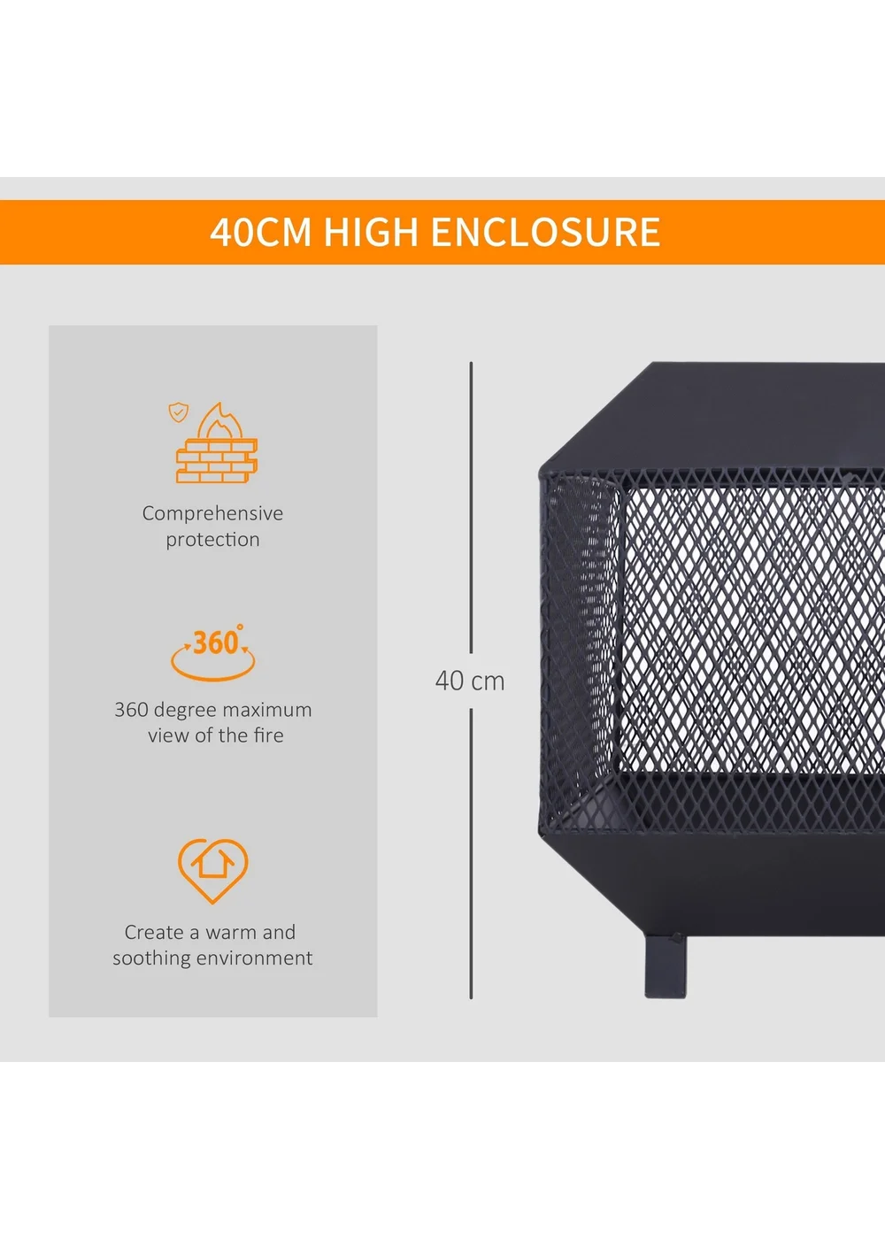 Outsunny Metal Firepit Patio Heater Brazier Garden Square Stove Log Wood Burner - One Size Image 5