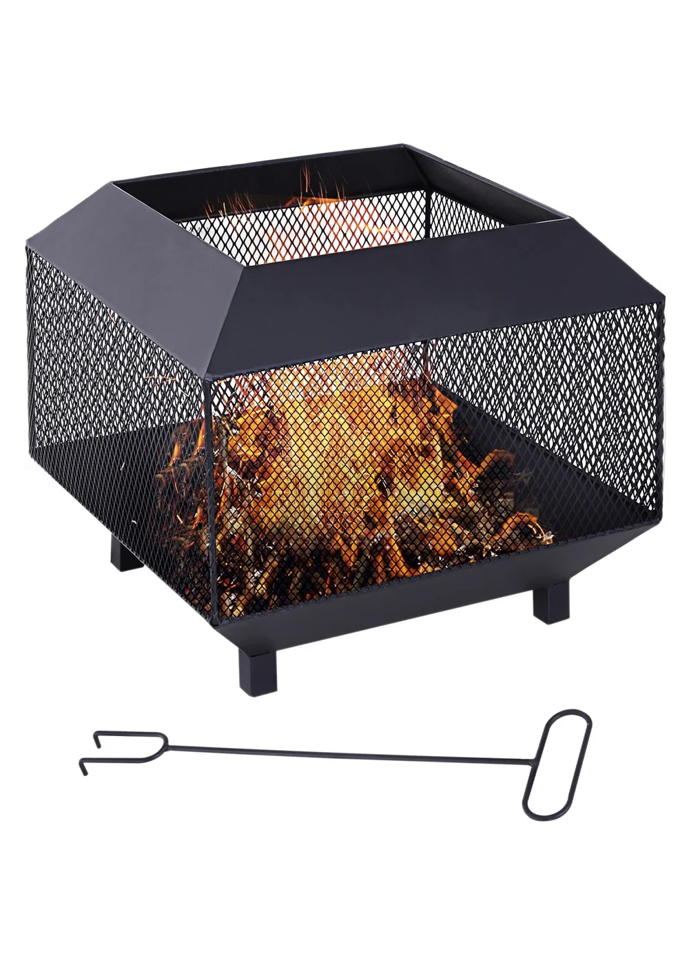 Outsunny Metal Firepit Patio Heater Brazier Garden Square Stove Log Wood Burner - One Size Image 2