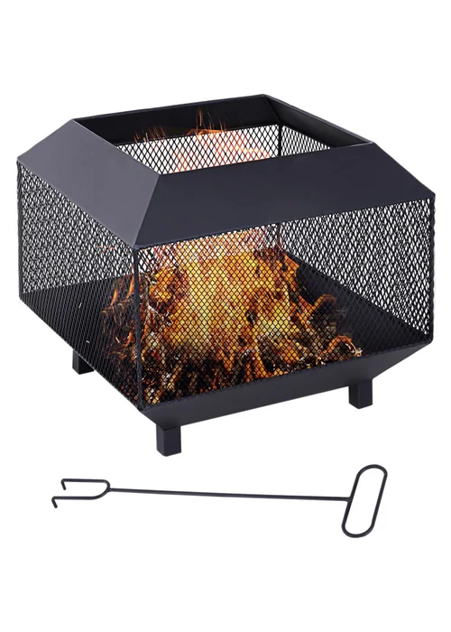 Outsunny Metal Firepit Patio Heater Brazier Garden Square Stove Log Wood Burner - One Size Image 2