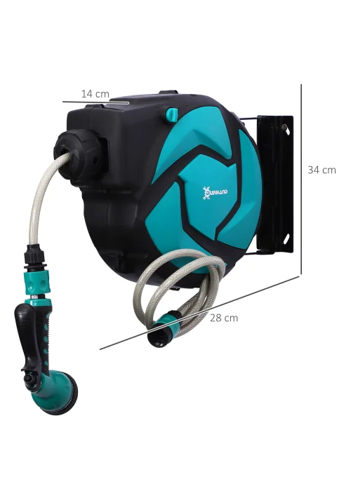 DURHAND 10m Garden Auto Hose Reel Wall Mounted Retractable 7 Patterns Spray Nozzle - No Size Image 3