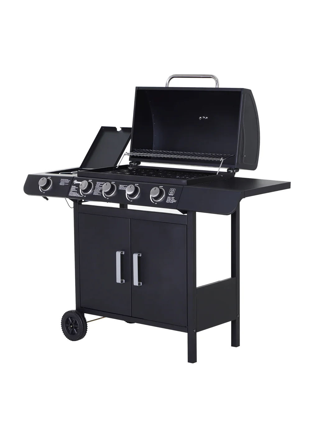 Outsunny 4+1 Gas Burner Grill BBQ Trolley with Storage Side Table and Wheels - No Size Image 2