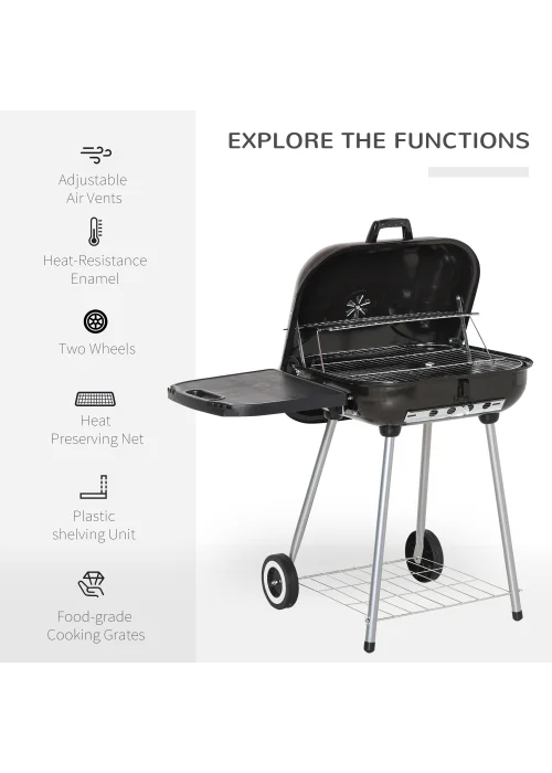 Outsunny Portable Charcoal Steel Grill Barbecue (96cm x 60cm x 83cm) - One Size Image 4