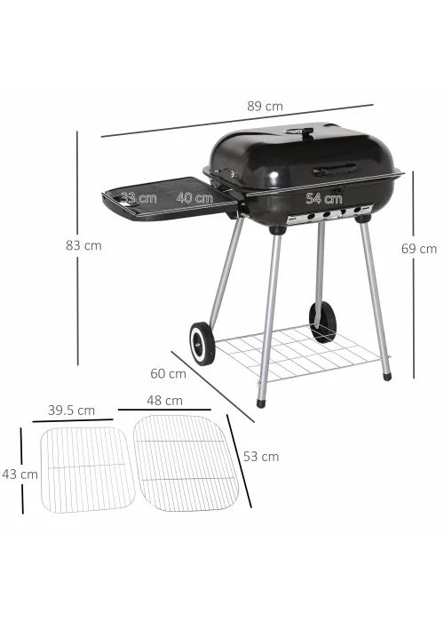 Outsunny Portable Charcoal Steel Grill Barbecue (96cm x 60cm x 83cm) - One Size Image 3