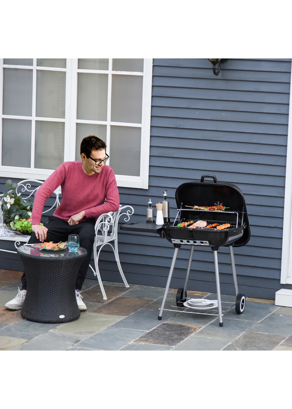 Outsunny Portable Charcoal Steel Grill Barbecue (96cm x 60cm x 83cm) - One Size Image 2