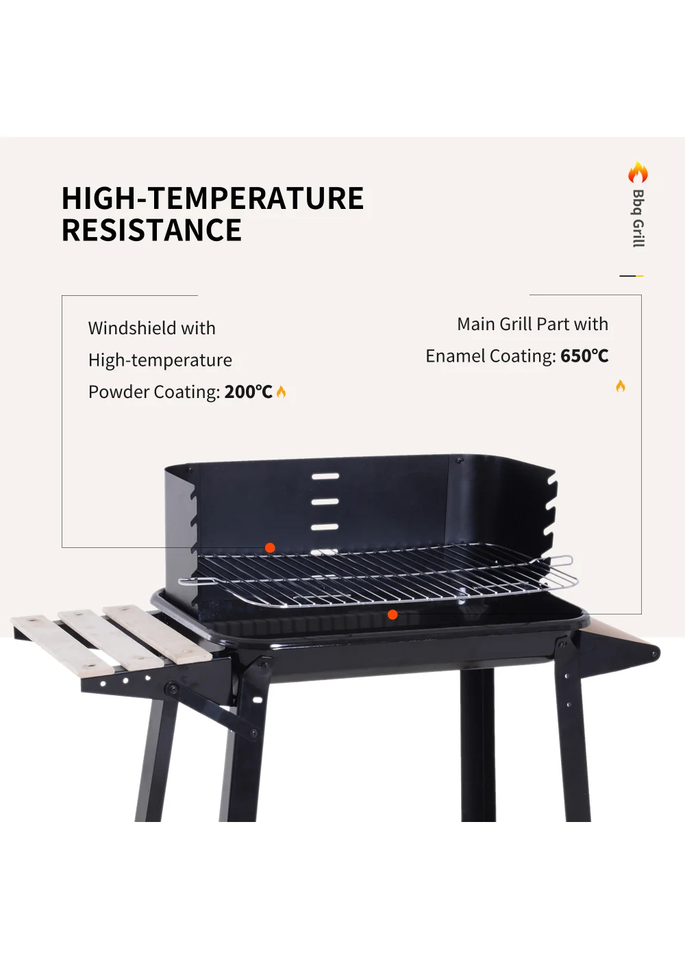 Outsunny Trolley Charcoal BBQ Barbecue Grill with Side Trays Storage Shelf and Wheels - No Size Image 5