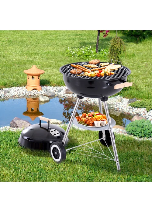 Outsunny Portable Round Kettle Charcoal Grill BBQ Smoker with Lid - No Size Image 1