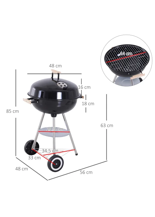 Outsunny Portable Round Kettle Charcoal Grill BBQ Smoker with Lid - No Size Image 3