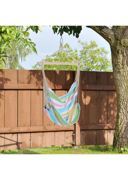 Outsunny Garden Hammock Chair with Wooden Support Bar Cotton Cloth, Portable Garden Chair - No Size Image 1