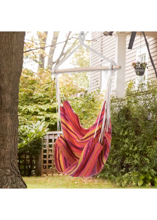 Outsunny Garden Hammock Chair with Wooden Support Bar Cotton Cloth, Portable Garden Chair - No Size Image 1