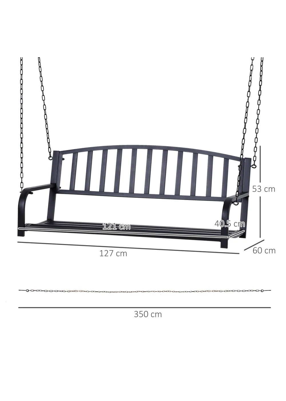 Outsunny 2 Seater Outdoor Swing Bench (127cm x 60cm x 53cm) - One Size Image 3