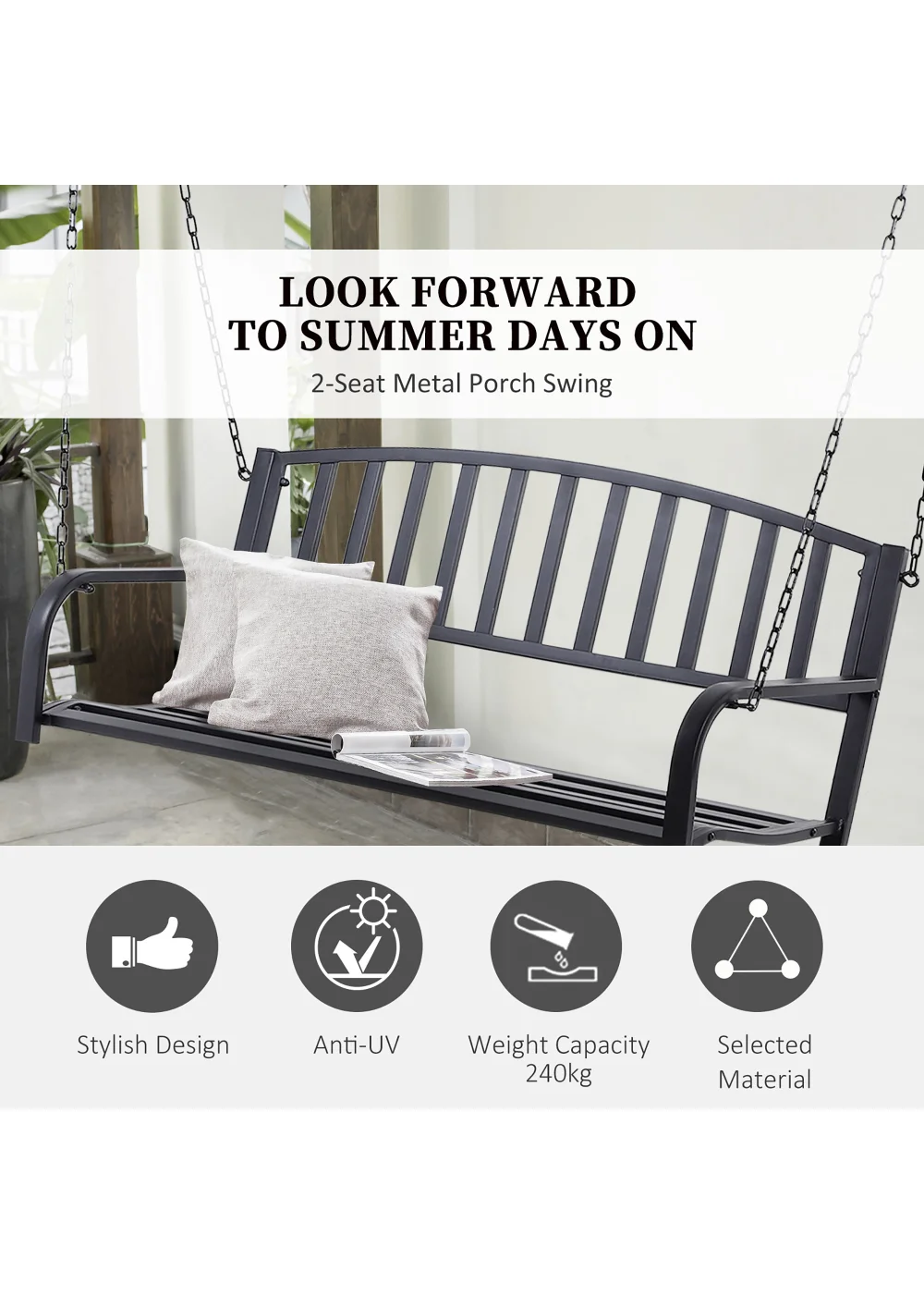 Outsunny 2 Seater Outdoor Swing Bench (127cm x 60cm x 53cm) - One Size Image 4