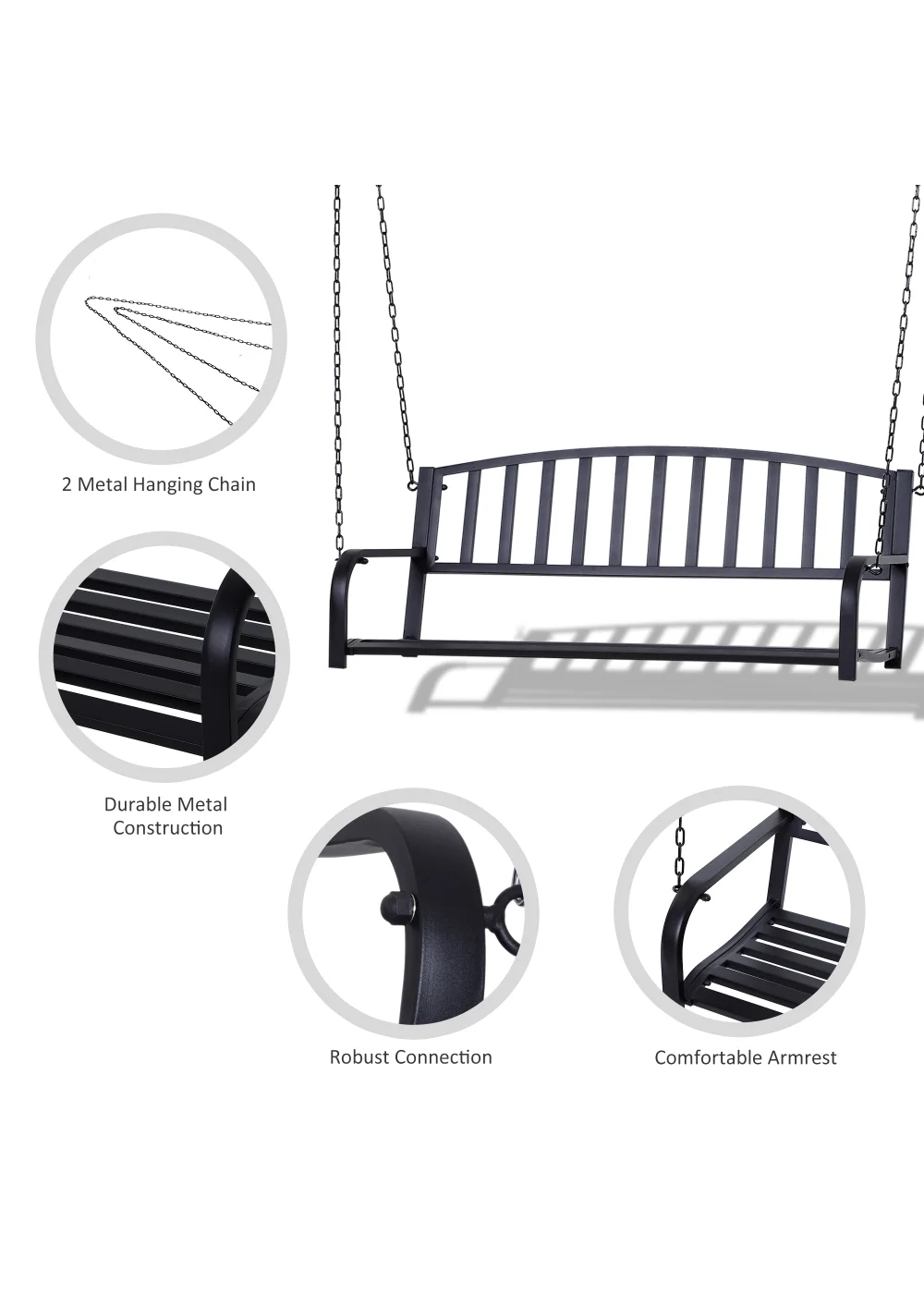 Outsunny 2 Seater Outdoor Swing Bench (127cm x 60cm x 53cm) - One Size Image 5