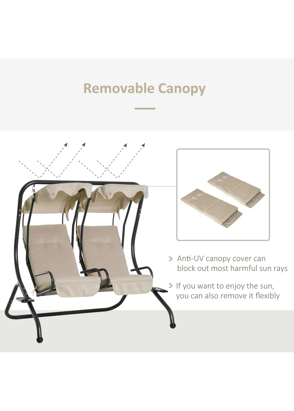 Outsunny 2 Seater Garden Swing Chair (170cm x 136cm x 170cm) - One Size Image 5