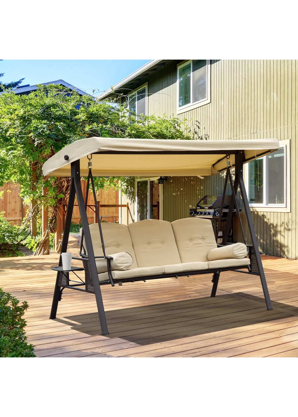 Outsunny 3 Seater Garden Swing Chair Outdoor Hammock Bench with Adjustable Canopy - No Size Image 1