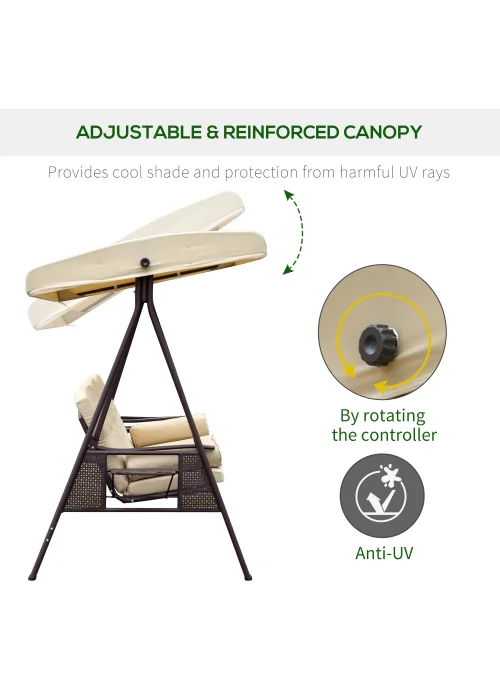 Outsunny 3 Seater Garden Swing Chair Outdoor Hammock Bench with Adjustable Canopy - No Size Image 4